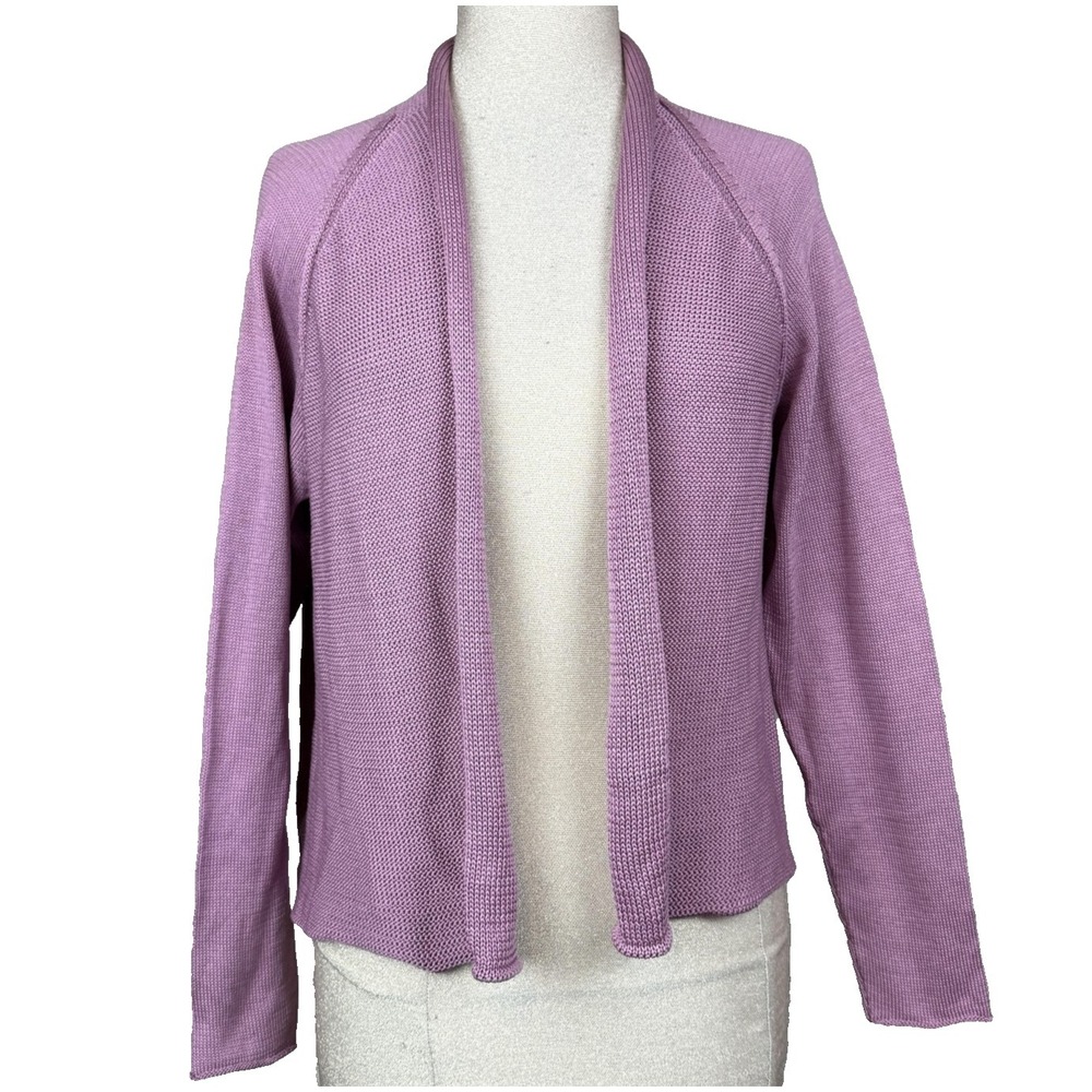 Peruvian Connection Sweater Cardigan Women XL Purple Open Front Knit Pima Cotton
